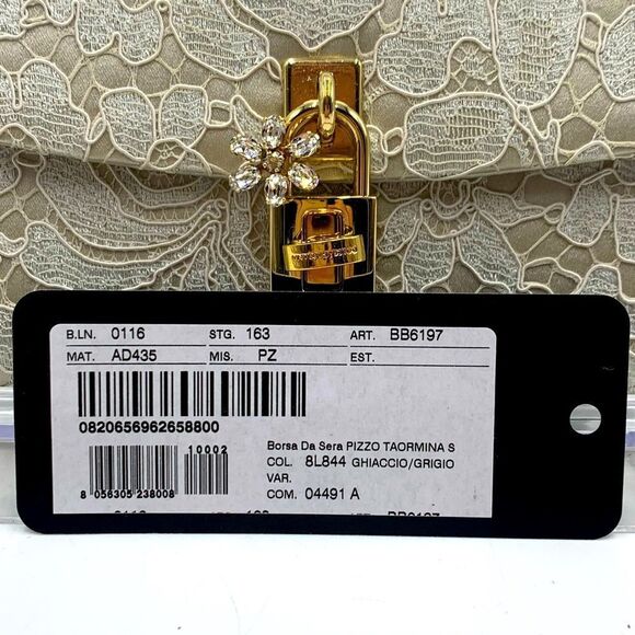 Auth Dolce & Gabbana Floral Lace Taormina Clutch Gold Silver Chains Straps - Picture 16 of 16